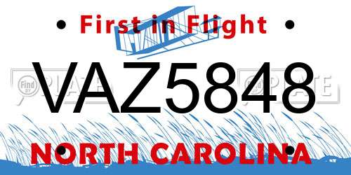 VAZ5848 North Carolina License Plate