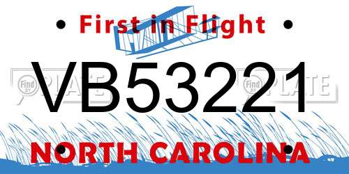 VB53221 North Carolina License Plate