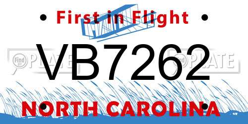 VB7262 North Carolina License Plate