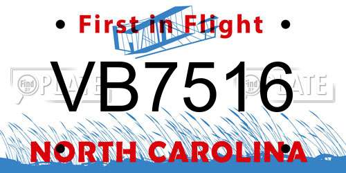 VB7516 North Carolina License Plate