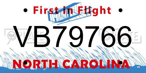 VB79766 North Carolina License Plate