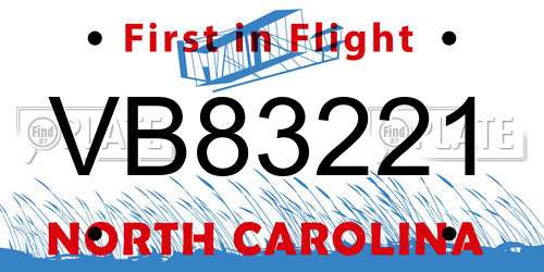 VB83221 North Carolina License Plate