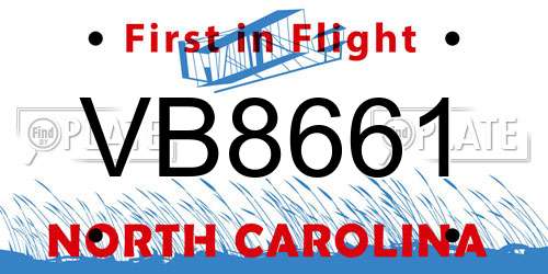 VB8661 North Carolina License Plate