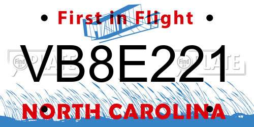 VB8E221 North Carolina License Plate