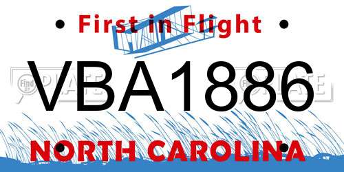 VBA1886 North Carolina License Plate