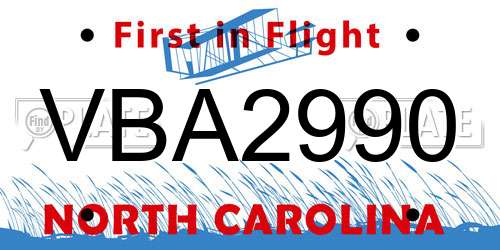 VBA2990 North Carolina License Plate