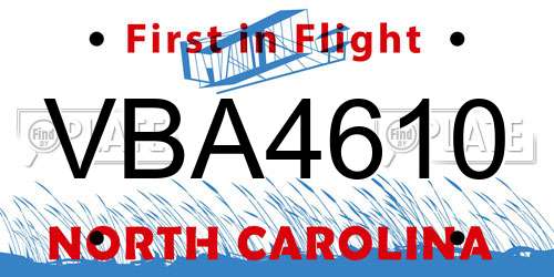 VBA4610 North Carolina License Plate