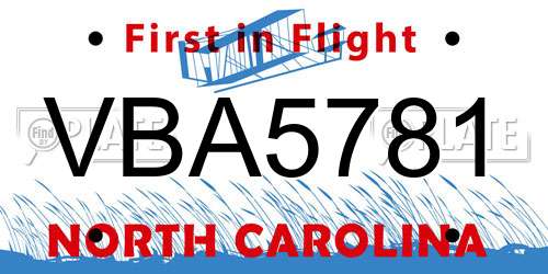 VBA5781 North Carolina License Plate