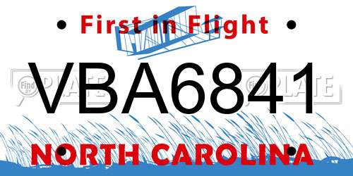 VBA6841 North Carolina License Plate