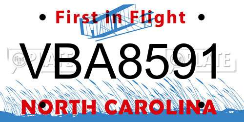 VBA8591 North Carolina License Plate