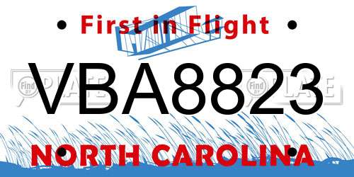 VBA8823 North Carolina License Plate