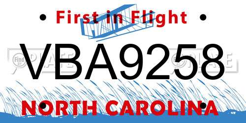 VBA9258 North Carolina License Plate