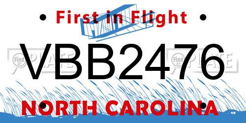 VBB2476 North Carolina License Plate