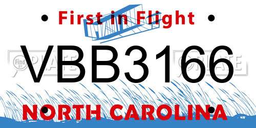 VBB3166 North Carolina License Plate