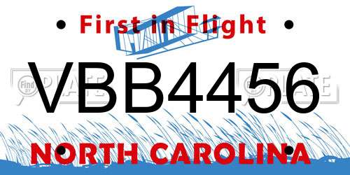 VBB4456 North Carolina License Plate