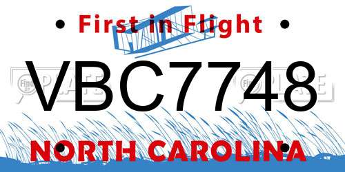 VBC7748 North Carolina License Plate