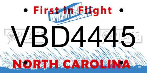 VBD4445 North Carolina License Plate