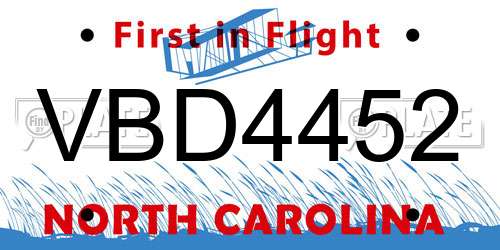VBD4452 North Carolina License Plate