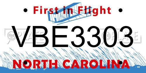 VBE3303 North Carolina License Plate