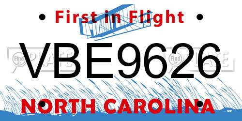 VBE9626 North Carolina License Plate