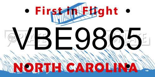 VBE9865 North Carolina License Plate