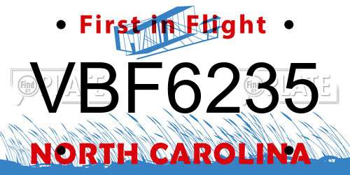 VBF6235 North Carolina License Plate