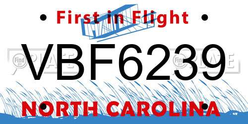 VBF6239 North Carolina License Plate