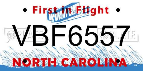 VBF6557 North Carolina License Plate