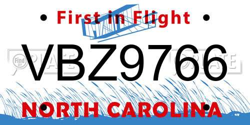 VBZ9766 North Carolina License Plate