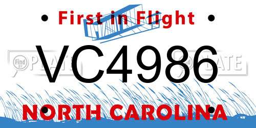 VC4986 North Carolina License Plate