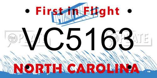 VC5163 North Carolina License Plate