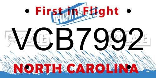 VCB7992 North Carolina License Plate