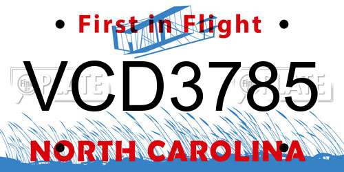 VCD3785 North Carolina License Plate