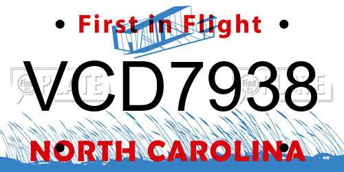 VCD7938 North Carolina License Plate