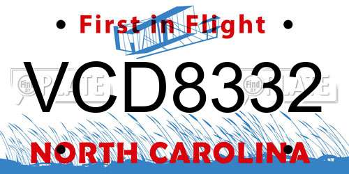 VCD8332 North Carolina License Plate