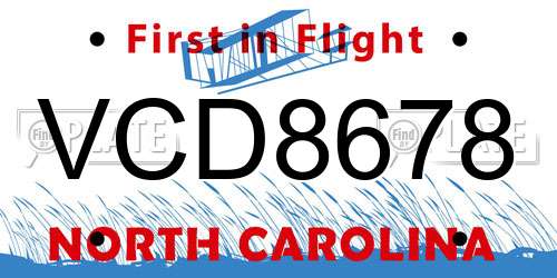 VCD8678 North Carolina License Plate