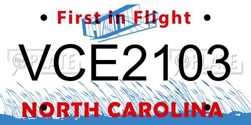 VCE2103 North Carolina License Plate