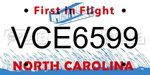 VCE6599 North Carolina License Plate