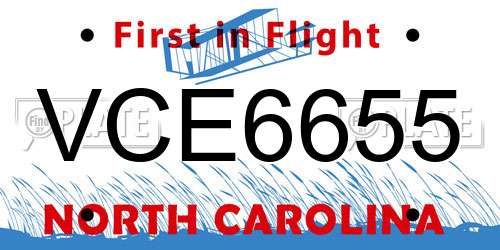 VCE6655 North Carolina License Plate
