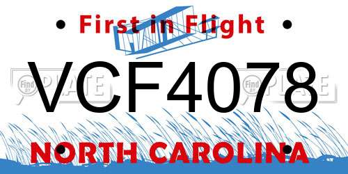 VCF4078 North Carolina License Plate