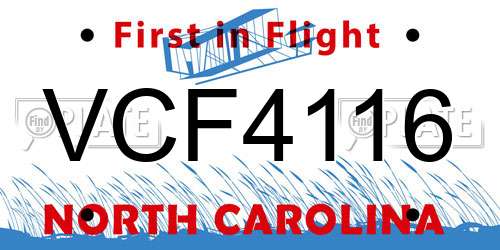 VCF4116 North Carolina License Plate