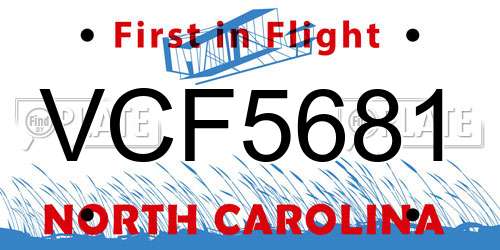 VCF5681 North Carolina License Plate