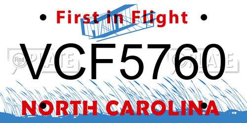 VCF5760 North Carolina License Plate