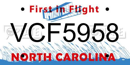 VCF5958 North Carolina License Plate