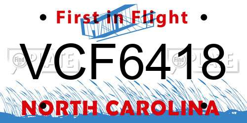 VCF6418 North Carolina License Plate