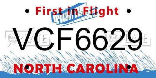 VCF6629 North Carolina License Plate