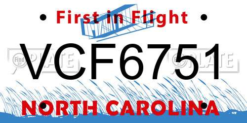 VCF6751 North Carolina License Plate