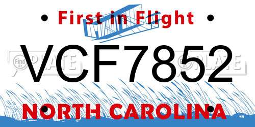 VCF7852 North Carolina License Plate