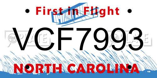 VCF7993 North Carolina License Plate