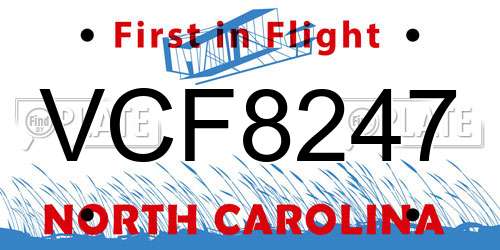 VCF8247 North Carolina License Plate